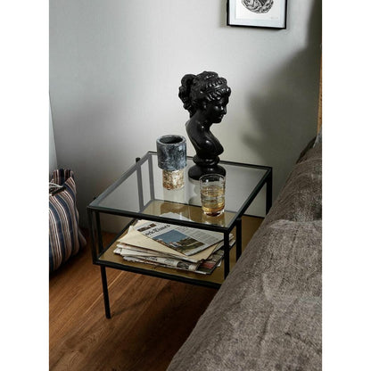 Nordal PARANA sofabord med klar glas - 45x45 cm - sort/gylden