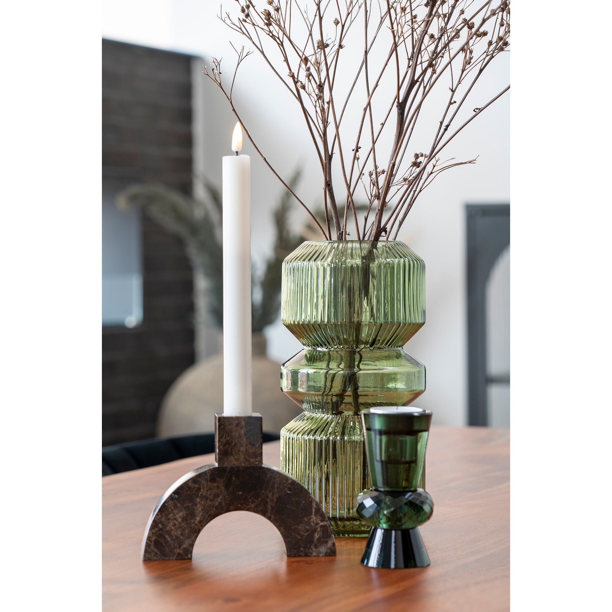 Lysestage - Lysestage i marmor, brun, 15x3,5x11 cm