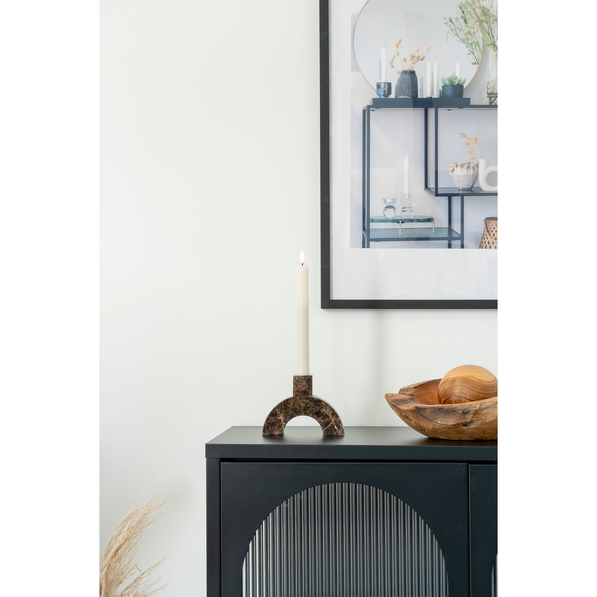 Lysestage - Lysestage i marmor, brun, 15x3,5x11 cm