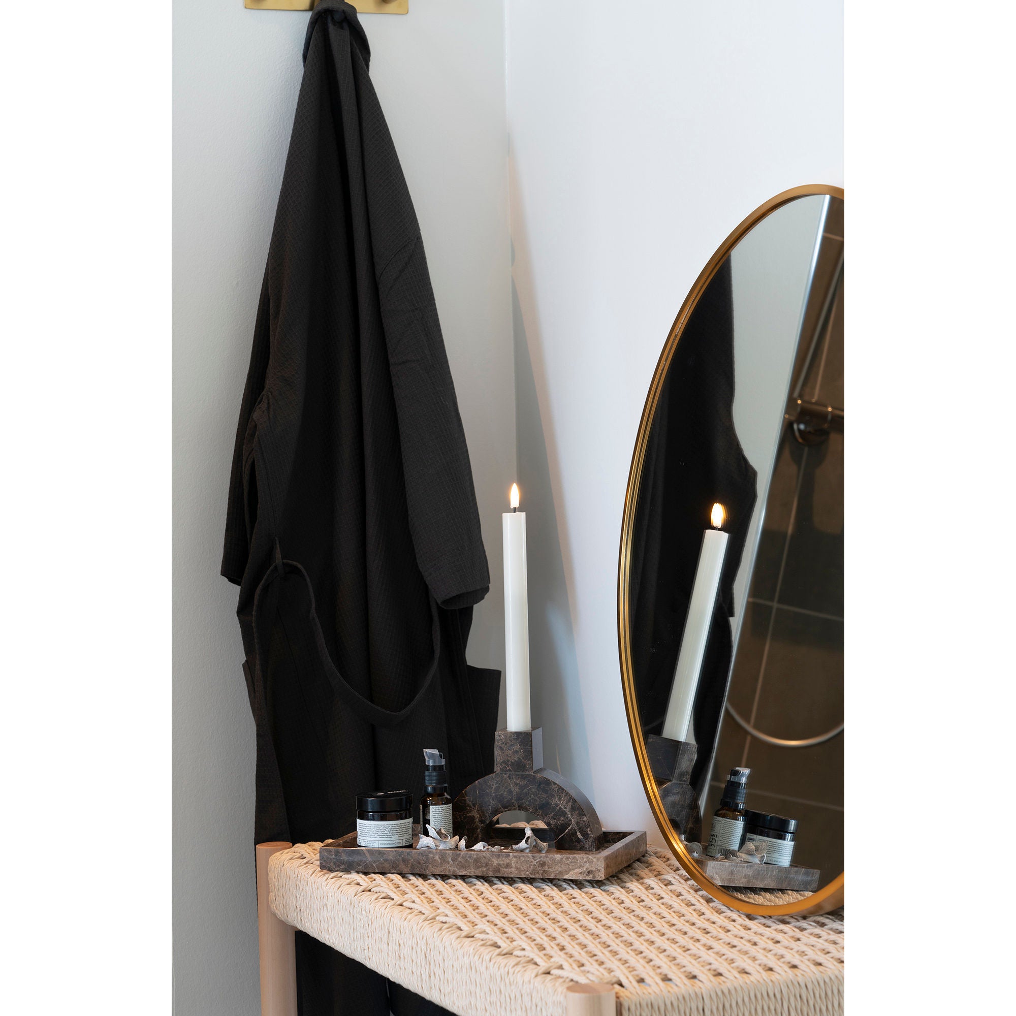 Lysestage - Lysestage i marmor, brun, 15x3,5x11 cm