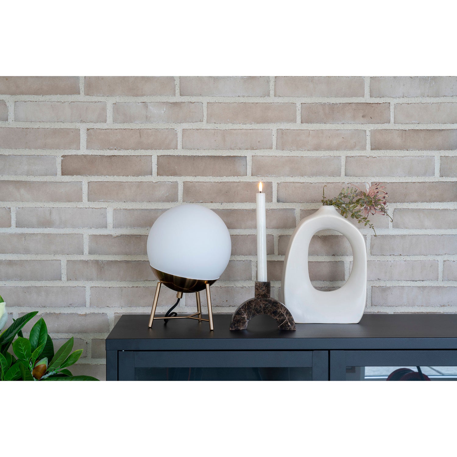 Lysestage - Lysestage i marmor, brun, 15x3,5x11 cm