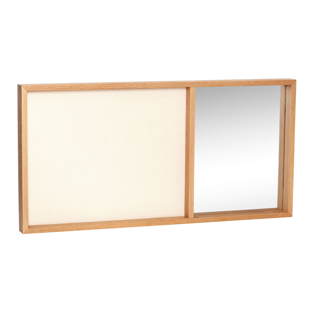 Hübsch - Opslagstavle m/spejl, canvas/glas/egetræ, FSC, beige/natur - 80x5xh40cm