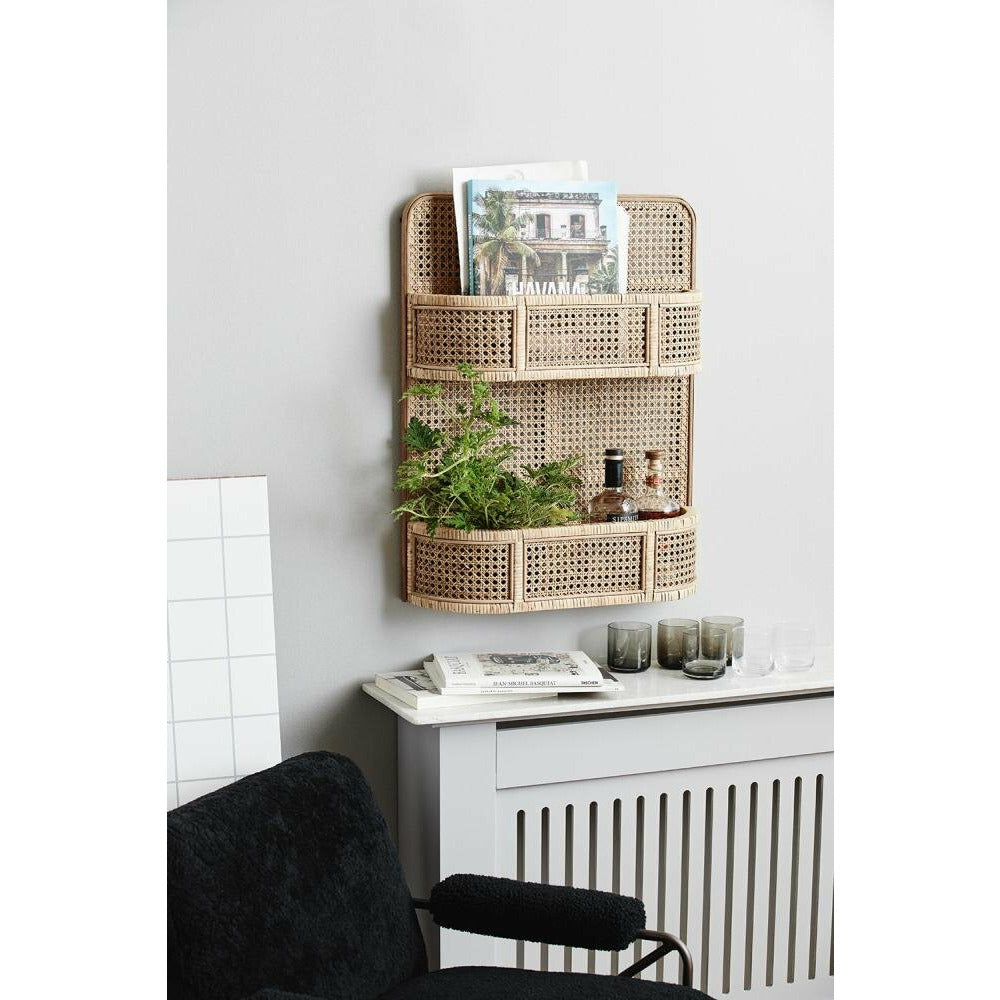 Nordal LUCCA hylde i rattan med flet - 70x55 cm - natur