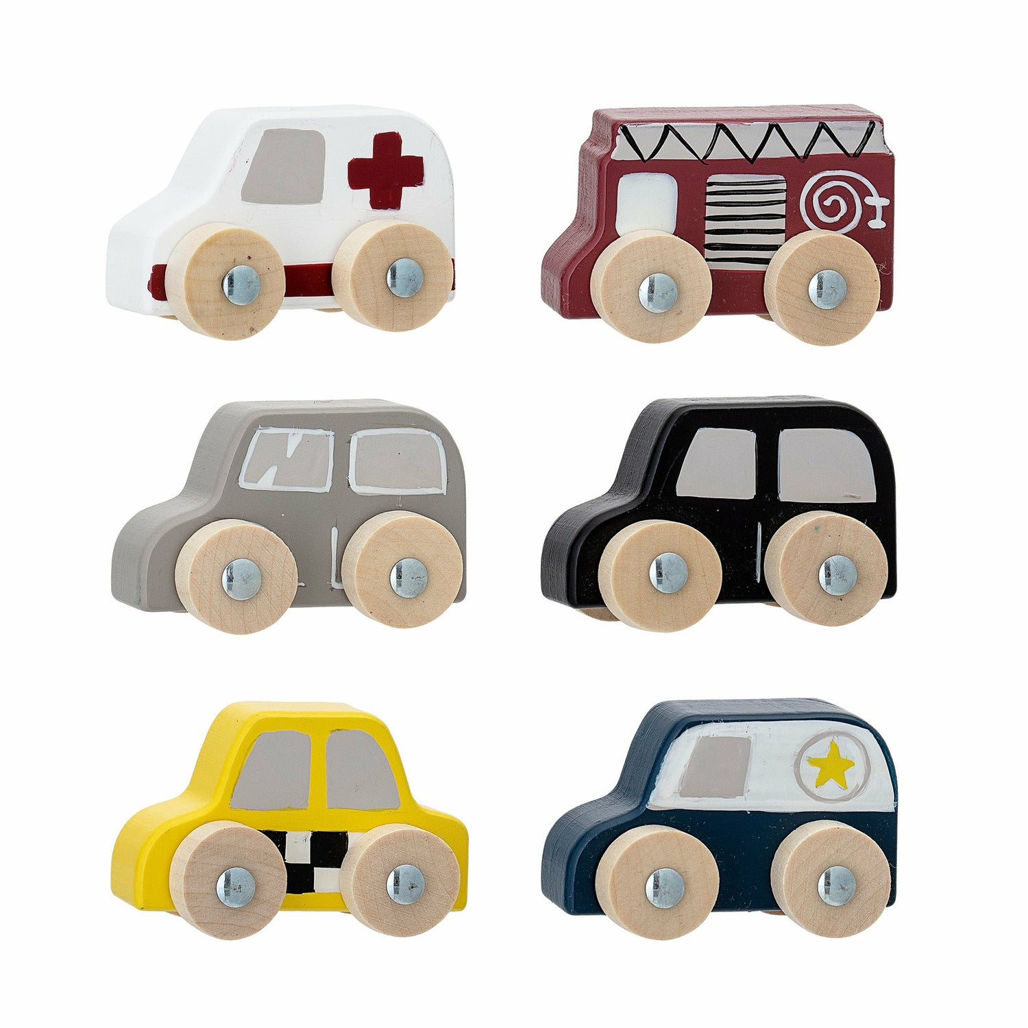 Avin Legetøjsbil, Grå, MDF - L6xH4xB4 cm, Set of 6 - BLOOMINGVILLE MINI - DesignGaragen.dk
