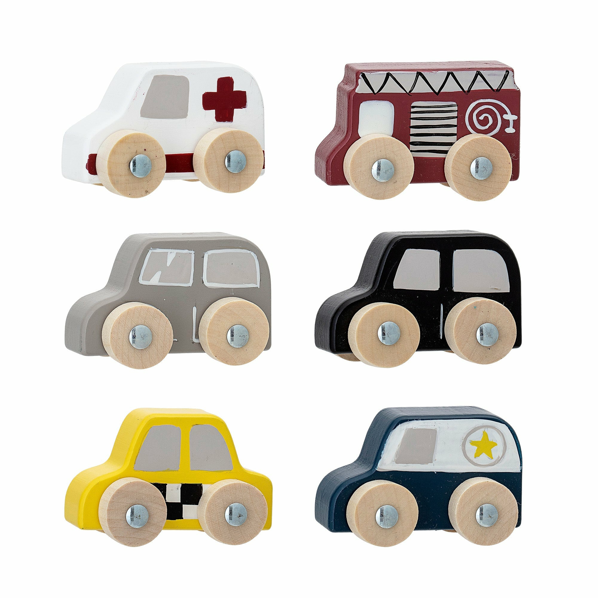 Avin Legetøjsbil, Grå, MDF - L6xH4xB4 cm, Set of 6 - BLOOMINGVILLE MINI - DesignGaragen.dk