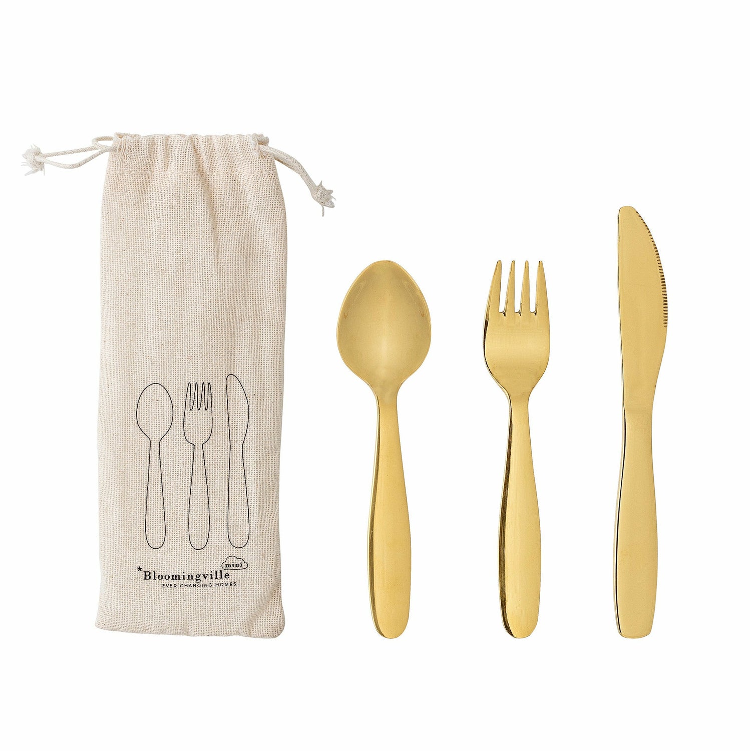 BLOOMINGVILLE MINI Ally Bestik, Guld, Rustfri Stål - L17xH0,5xW3,5 cm, Set - DesignGaragen.dk.