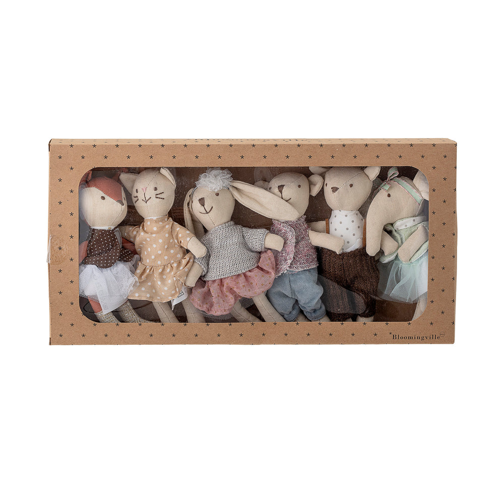BLOOMINGVILLE MINI Animal friends Doll, Rosa, Bomuld - L10xH16xW4,5 cm, Set of 6 - DesignGaragen.dk.
