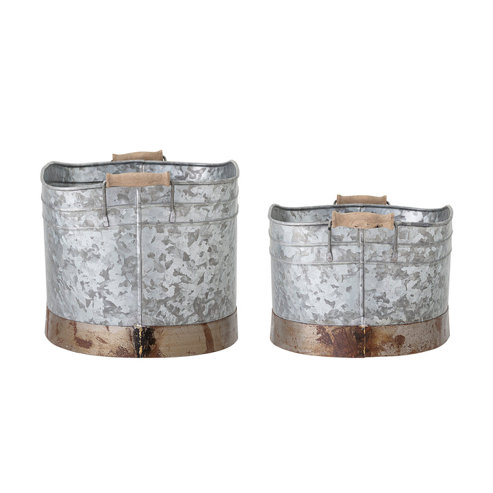 BLOOMINGVILLE Cimon Spand, Grå, Galvaniseret jern - L58xH28xW30/L54xH22xW29 cm, Set of 2 - DesignGaragen.dk.