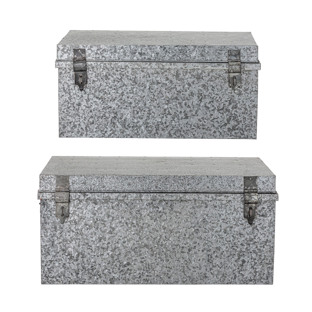 BLOOMINGVILLE Dian Opbevaringsæske m/Låg, Grå, Galvaniseret Jern - L81,5xH38xW45 / L89xH42xW54 cm, Set of 2 - DesignGaragen.dk.