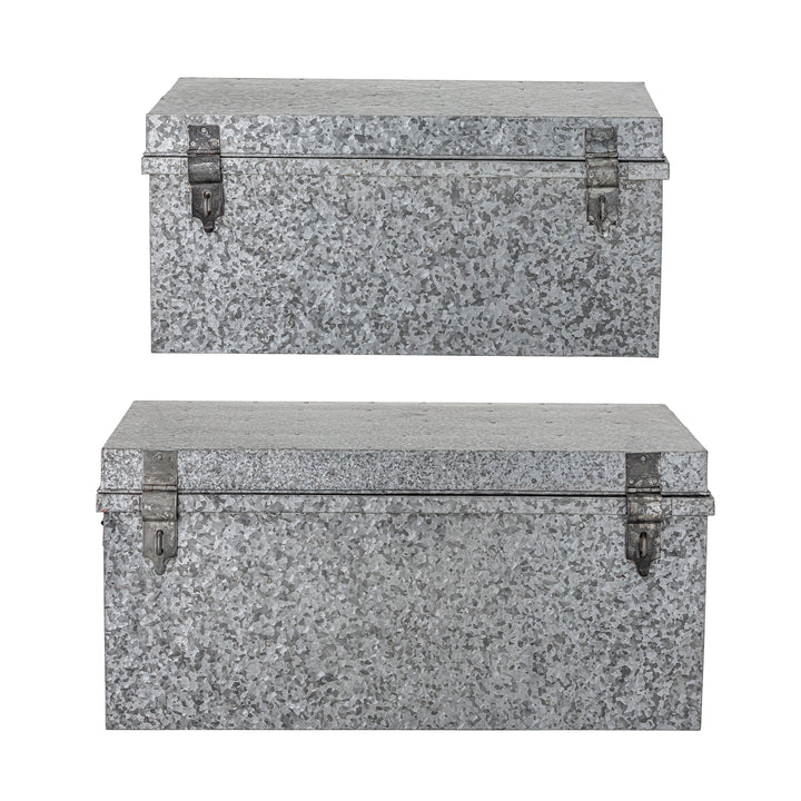 BLOOMINGVILLE Dian Opbevaringsæske m/Låg, Grå, Galvaniseret Jern - L81,5xH38xW45 / L89xH42xW54 cm, Set of 2 - DesignGaragen.dk.