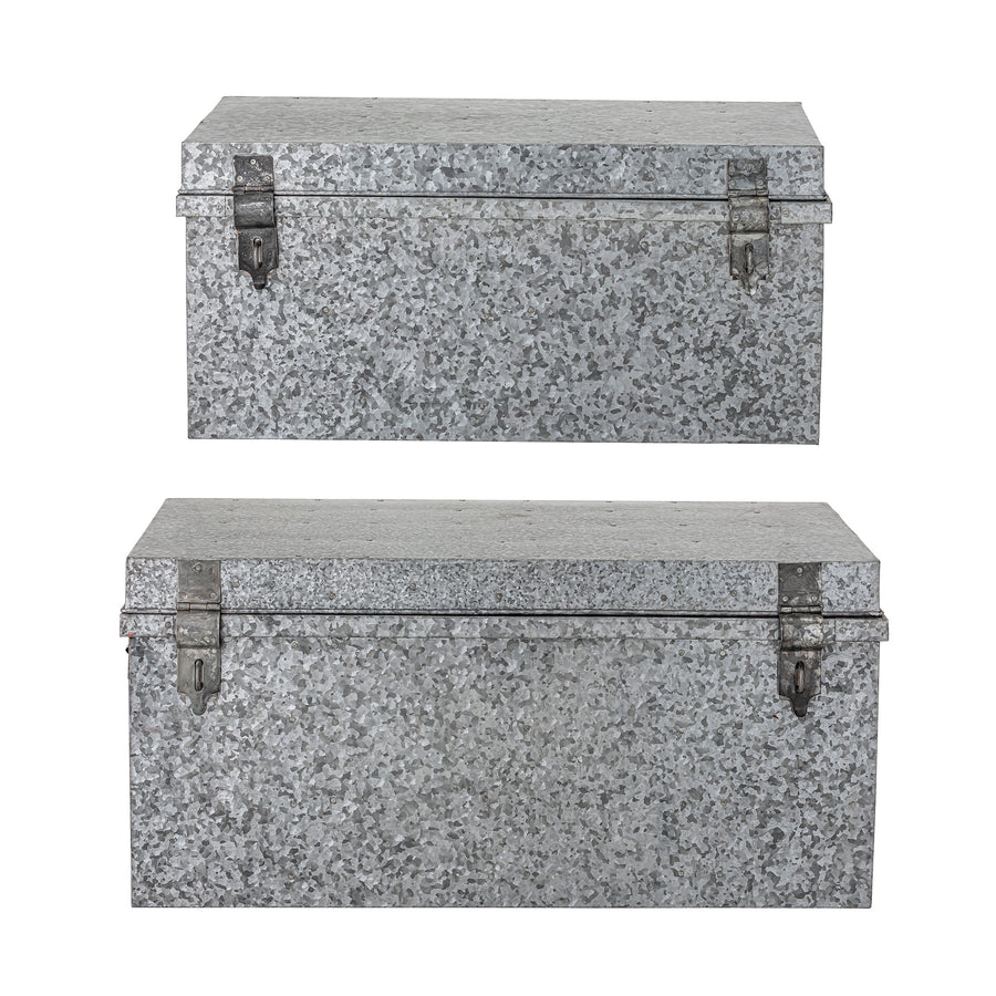 BLOOMINGVILLE Dian Opbevaringsæske m/Låg, Grå, Galvaniseret Jern - L81,5xH38xW45 / L89xH42xW54 cm, Set of 2 - DesignGaragen.dk.