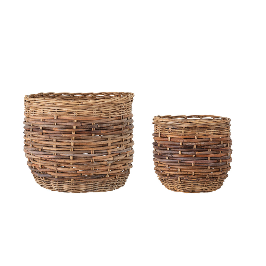 BLOOMINGVILLE Lalou Kurv, Brun, Rattan - D33xH38/D47xH41 cm, Set of 2 - DesignGaragen.dk.