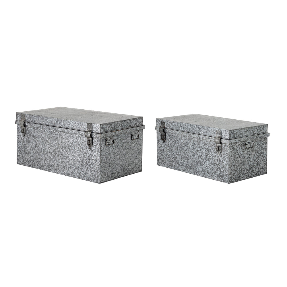 BLOOMINGVILLE Dian Opbevaringsæske m/Låg, Grå, Galvaniseret Jern - L81,5xH38xW45 / L89xH42xW54 cm, Set of 2 - DesignGaragen.dk.