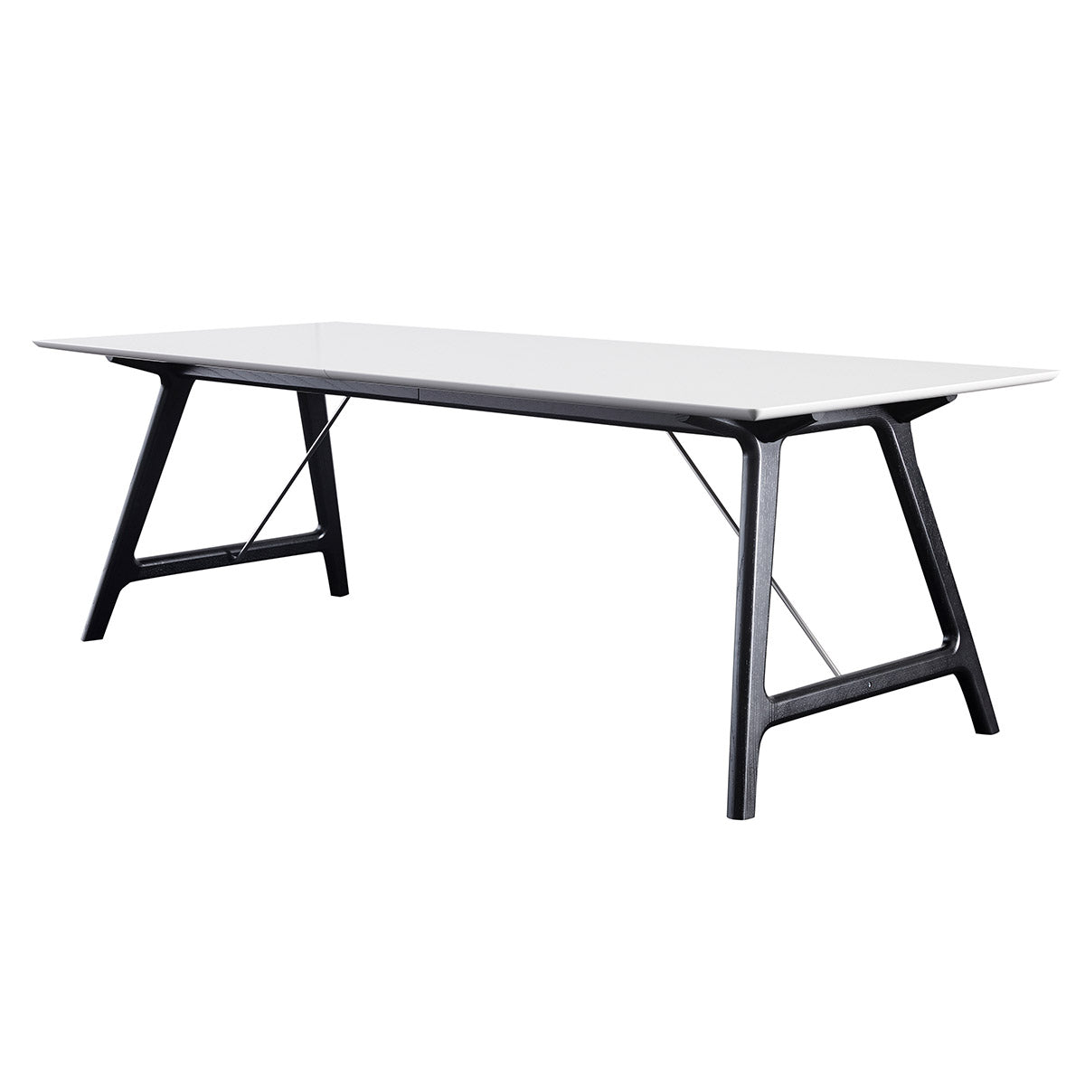 T7 udtræksbord i hvid laminat – understel i sort – 95x220xH72,5 cm