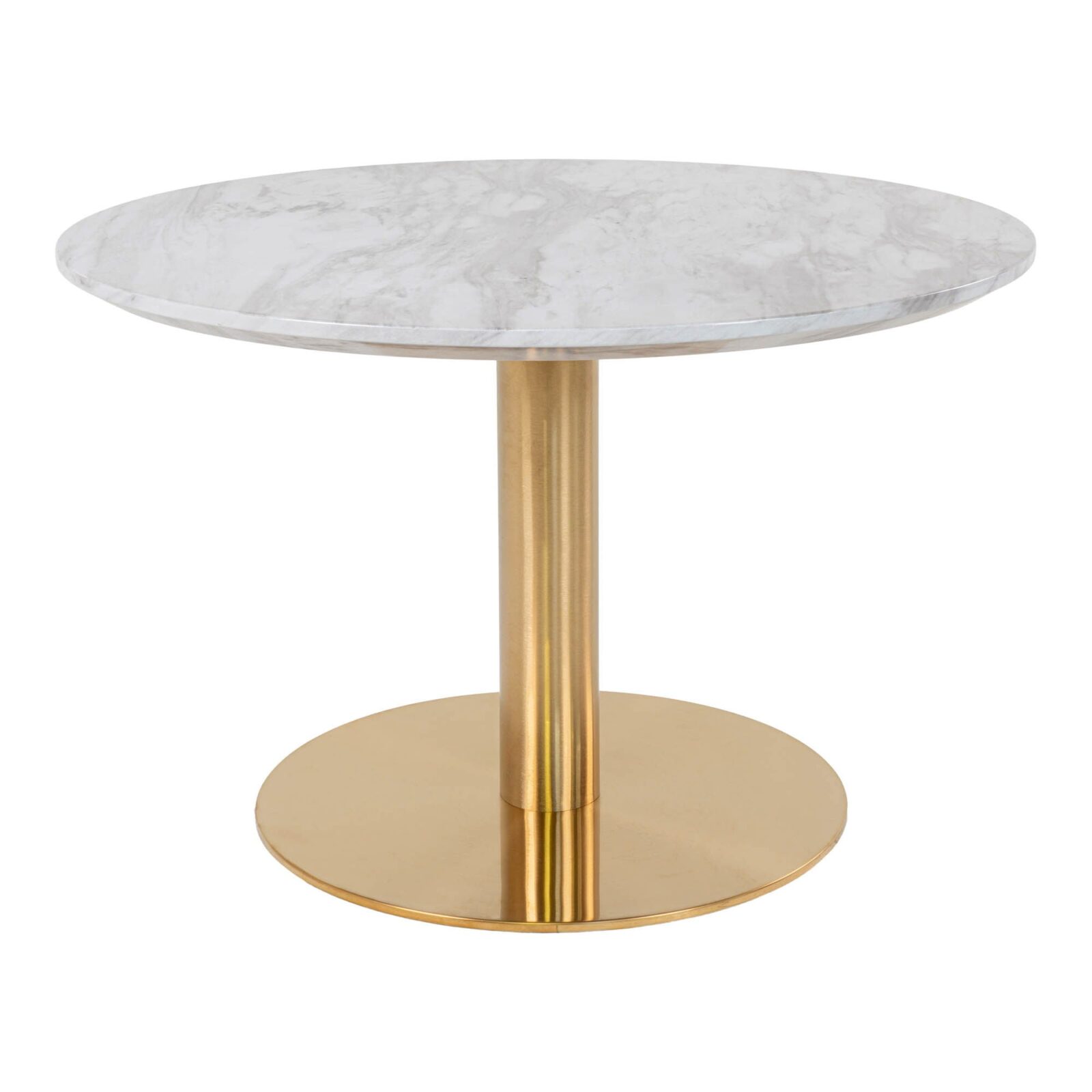 Bolzano Sofabord – Sofabord, marmor look bordplade, hvid, messing look base ø70×45 cm