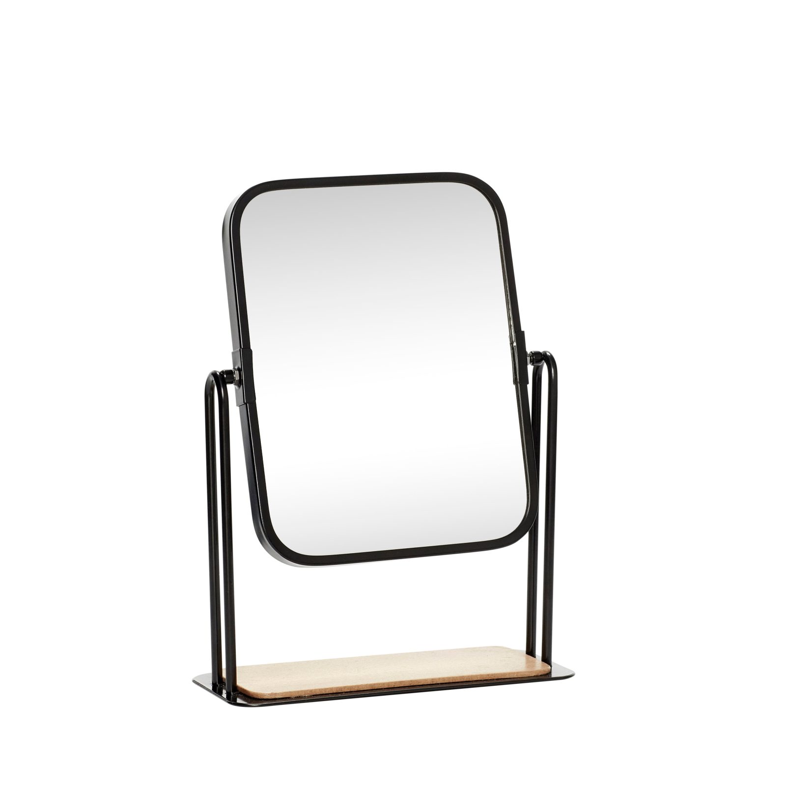 Hübsch – Bordspejl m/fod, firkantet, træ/metal/glas, sort – 19x8xh27cm