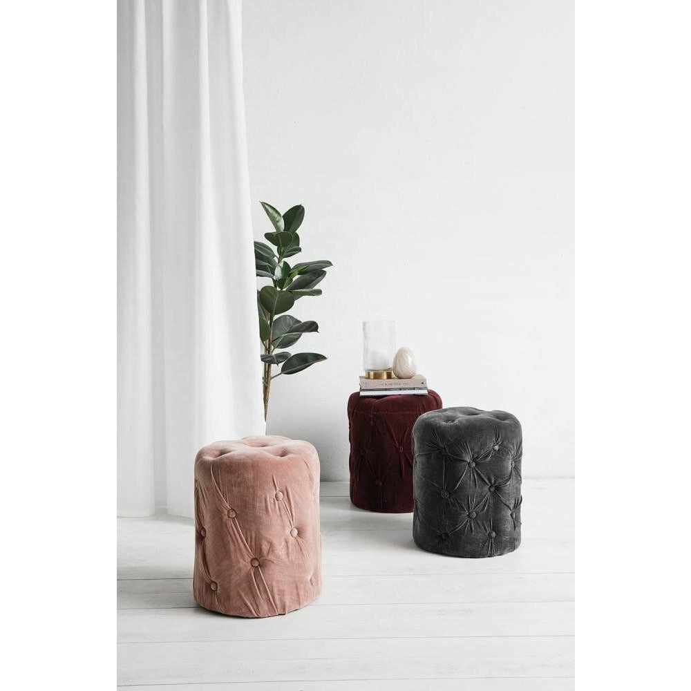 Nordal Puf med betræk i velour – h46 cm – støvet rosa