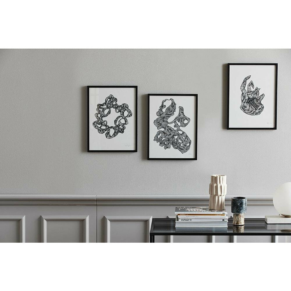 WREATH illustration i blæk med ramme – 40×30 cm – sort/hvid